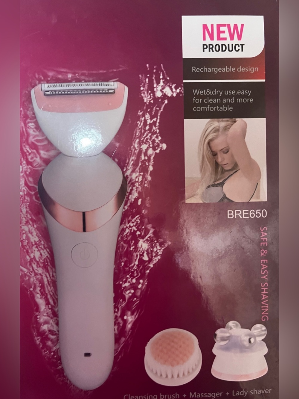 Women's Rechargeable Shaver & Cleansing Brush - Pink
